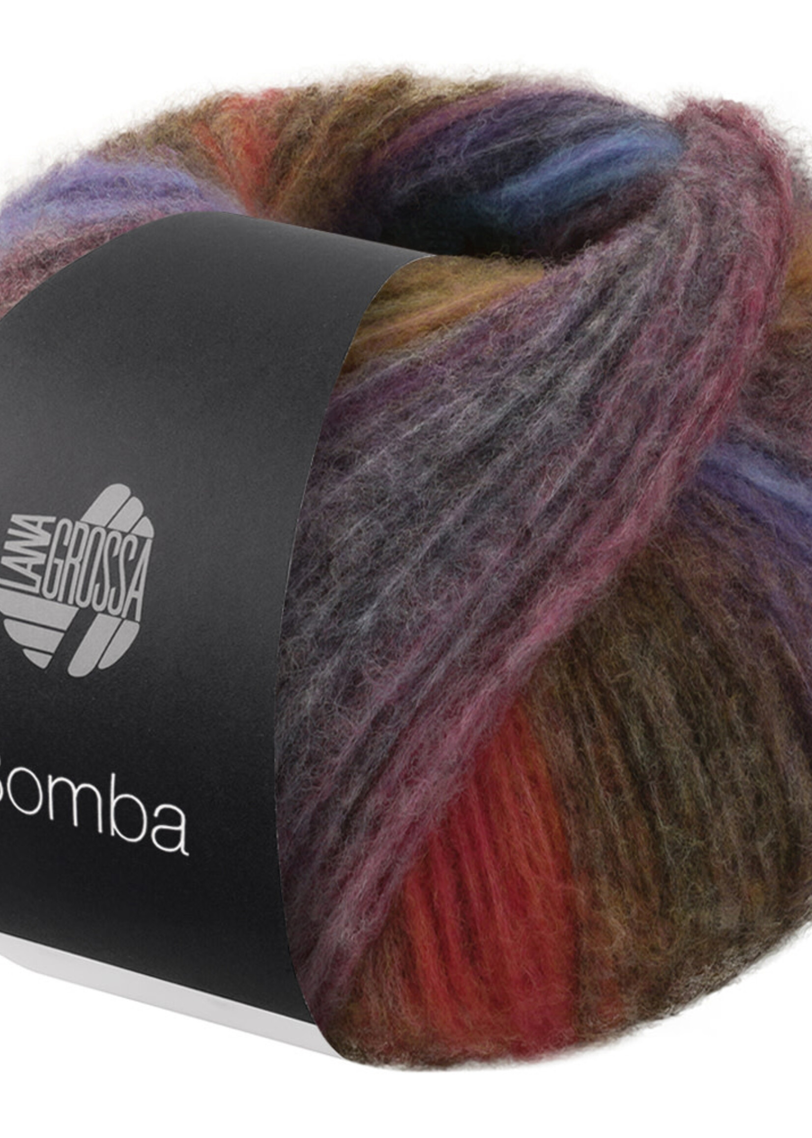 Lana Grossa Bomba 06-grijs bruin/zalm/koraal/felroze/braam/oranje/geel/witgrijs/zachtroze /rose/shiner blauw/turkoois/violet