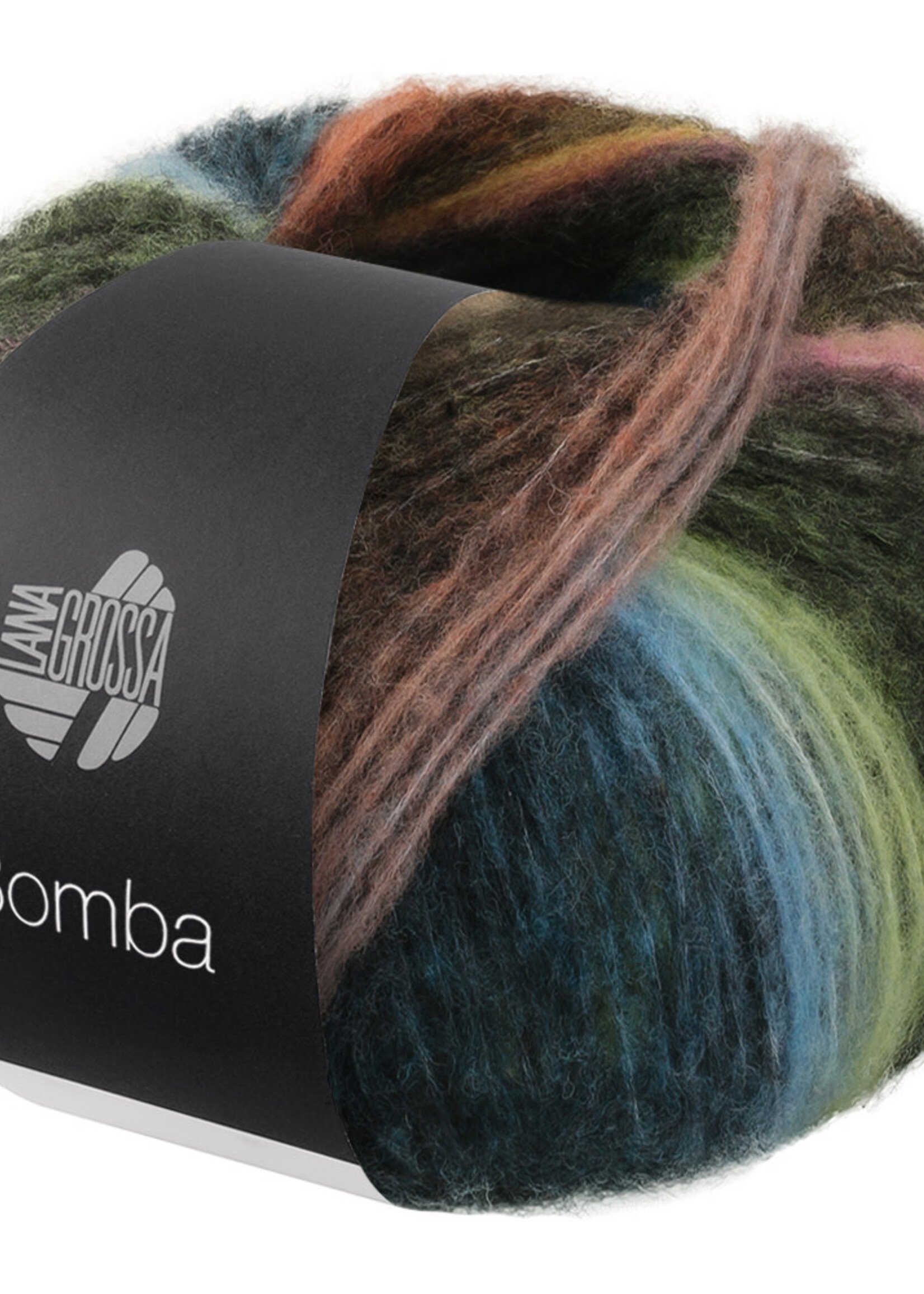 Lana Grossa Bomba 07-perzik/witgroen/licht groen/donker groen/grijs petrol/grijs bruin/turkoois blauw