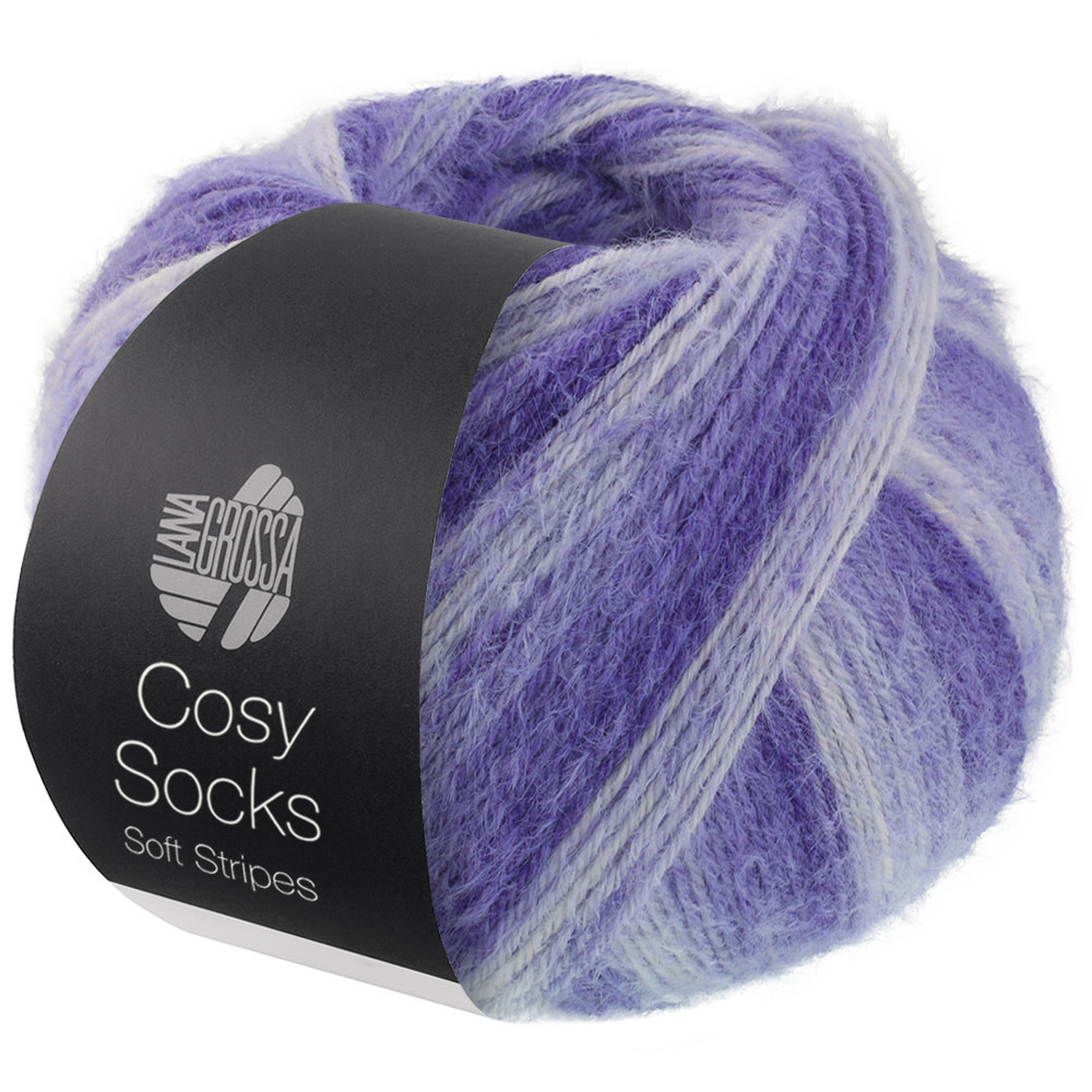Lana Grossa Cosy Socks Soft Stripes  -101 Blauwviolet/Viooltjesblauw/Zacht violet/Wit