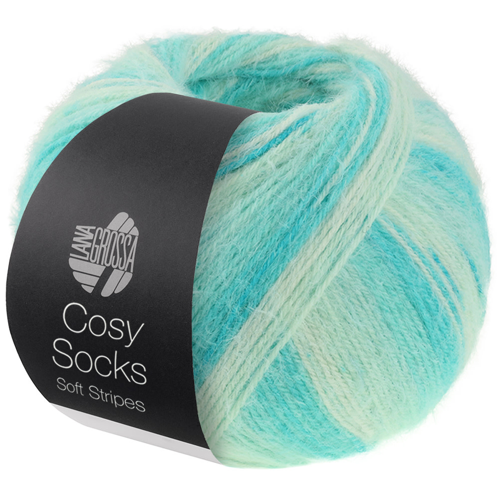Lana Grossa Cosy Socks Soft Stripes  -102 Jade/licht-/witgroen/ruw wit