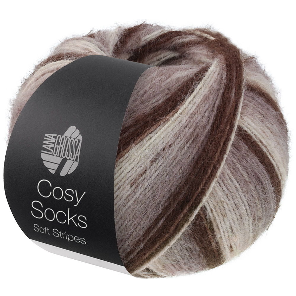 Lana Grossa Cosy Socks Soft Stripes  -103 Mokka/Grijsbruin/Beige/Crème