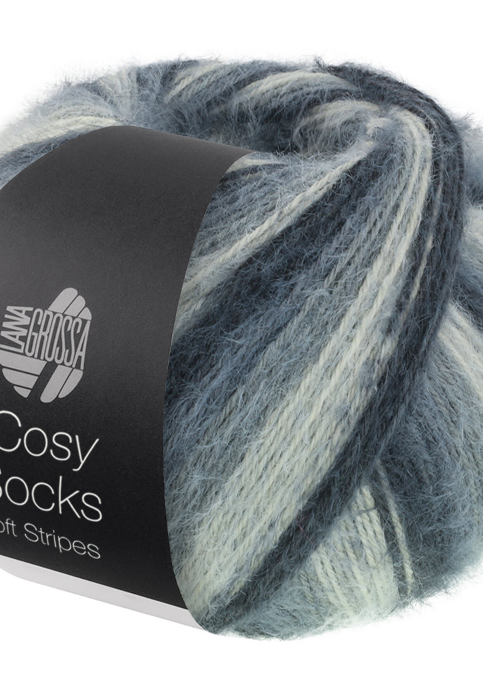 Lana Grossa Cosy Socks Soft Stripes-Lana Grossa -104 Antraciet/donker-/muis-/lichtgrijs