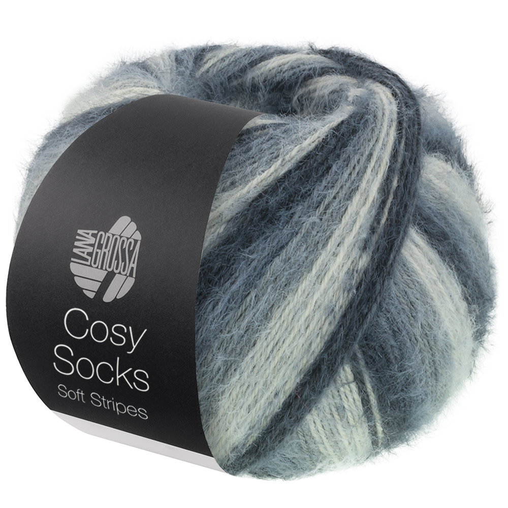Lana Grossa Cosy Socks Soft Stripes  -104 Antraciet/donker-/muis-/lichtgrijs
