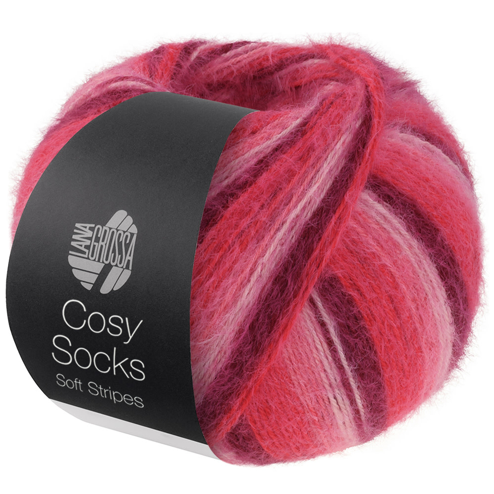 Lana Grossa Cosy Socks Soft Stripes  -105 Bordeaux/roze/framboos/roze