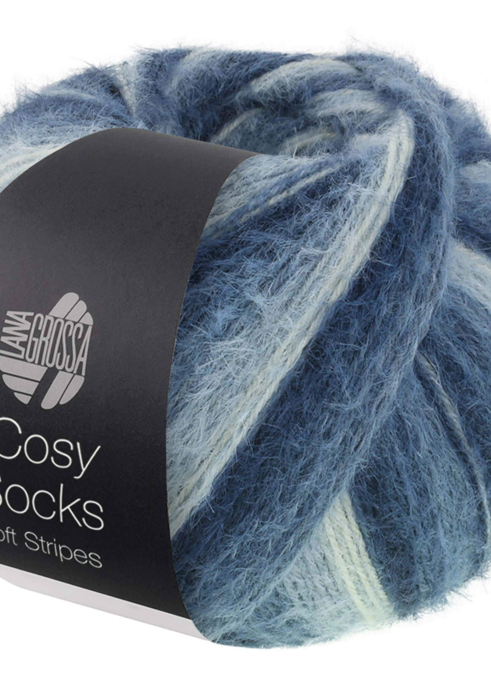 Lana Grossa Cosy Socks Soft Stripes-Lana Grossa -106 Zwart/grijs/rook/witblauw