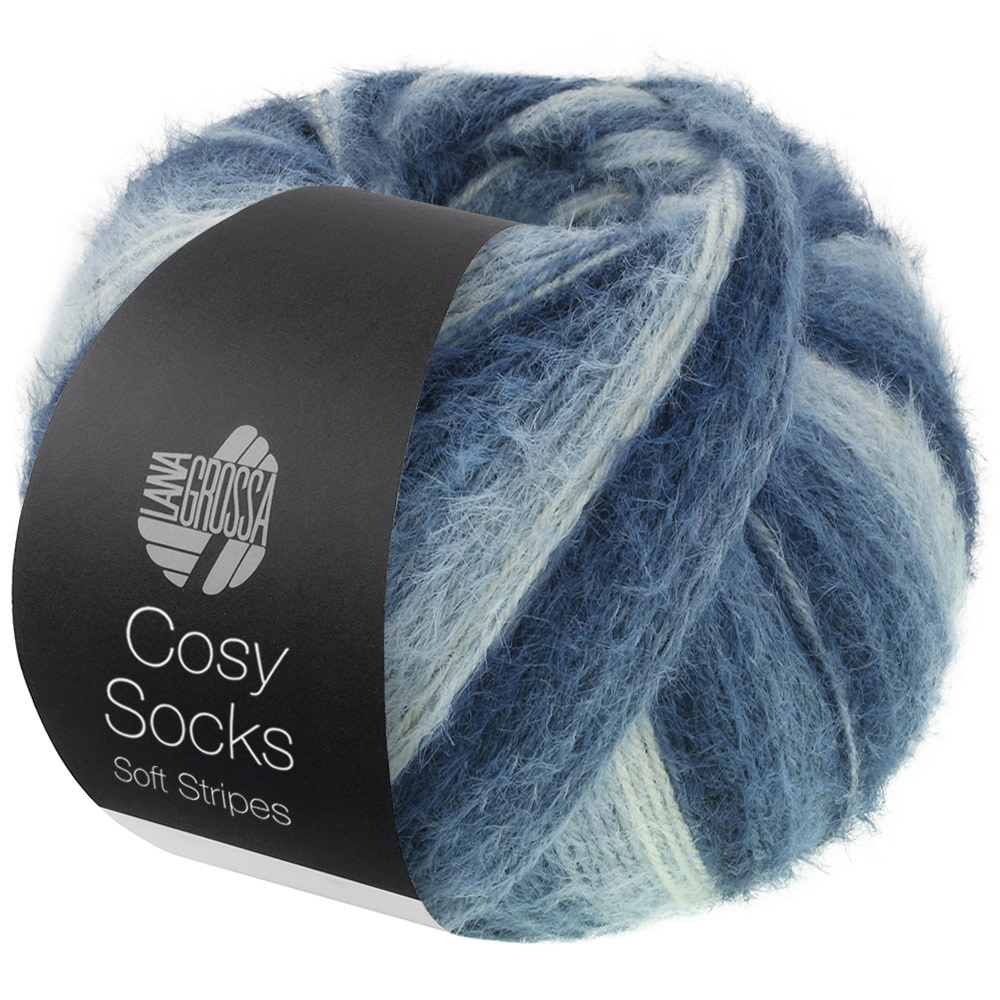 Lana Grossa Cosy Socks Soft Stripes -106 Zwart/grijs/rook/witblauw
