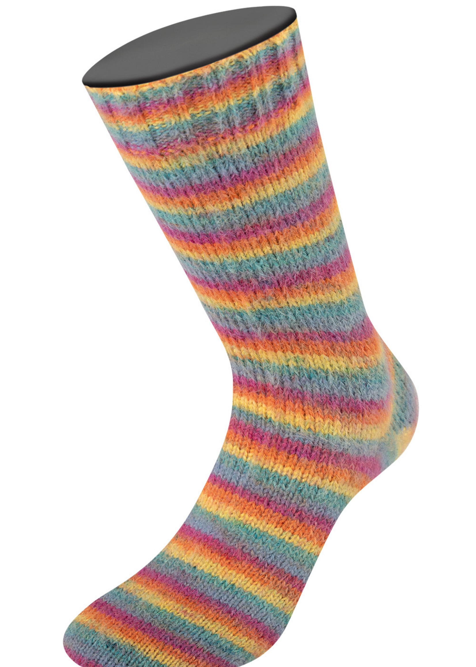 Lana Grossa Cosy Socks Multi Soft Stripes-Lana Grossa -151 Petrol/Rookblauw/Fuchsia/Oranje/Geel