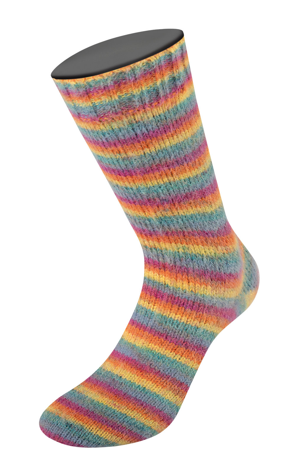 Lana Grossa Cosy Socks Multi Soft Stripes -151 Petrol/Rookblauw/Fuchsia/Oranje/Geel