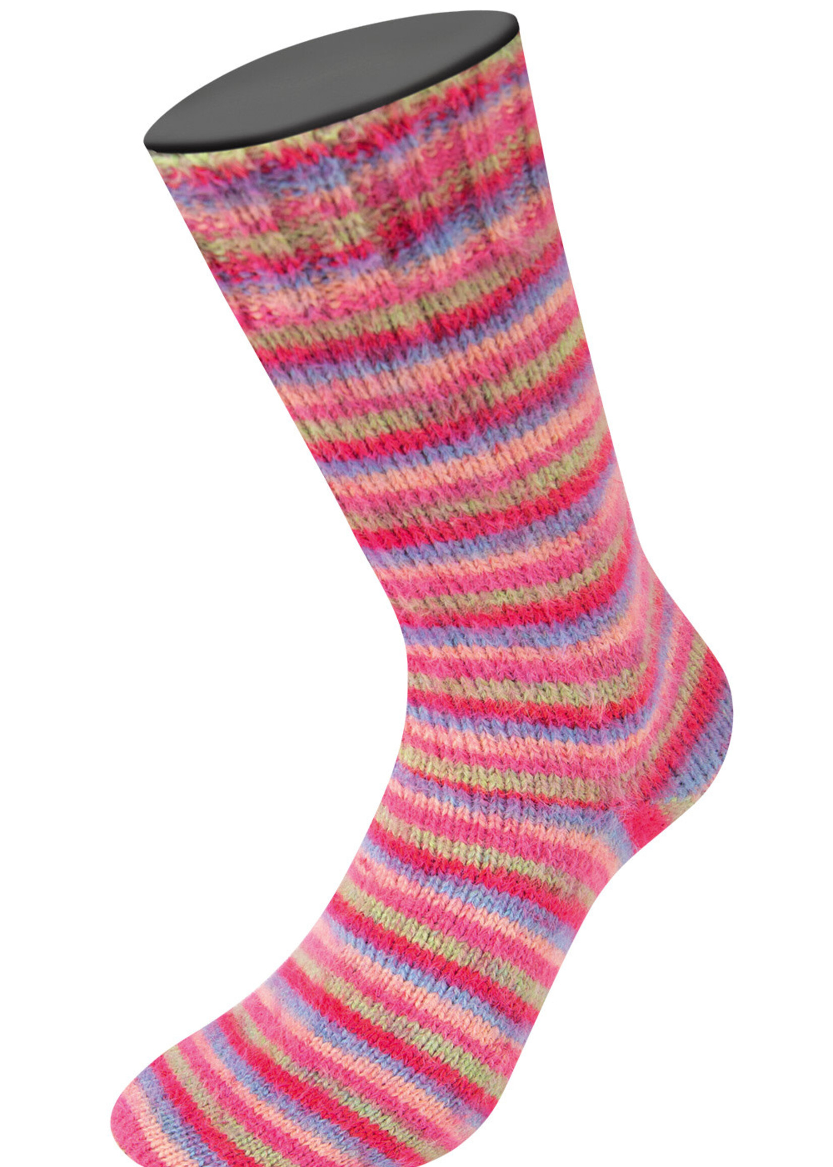 Lana Grossa Cosy Socks Multi Soft Stripes-Lana Grossa -152 Tulpenrood/Viooltjesblauw/Zalmroze/Roze/Lichtgroen