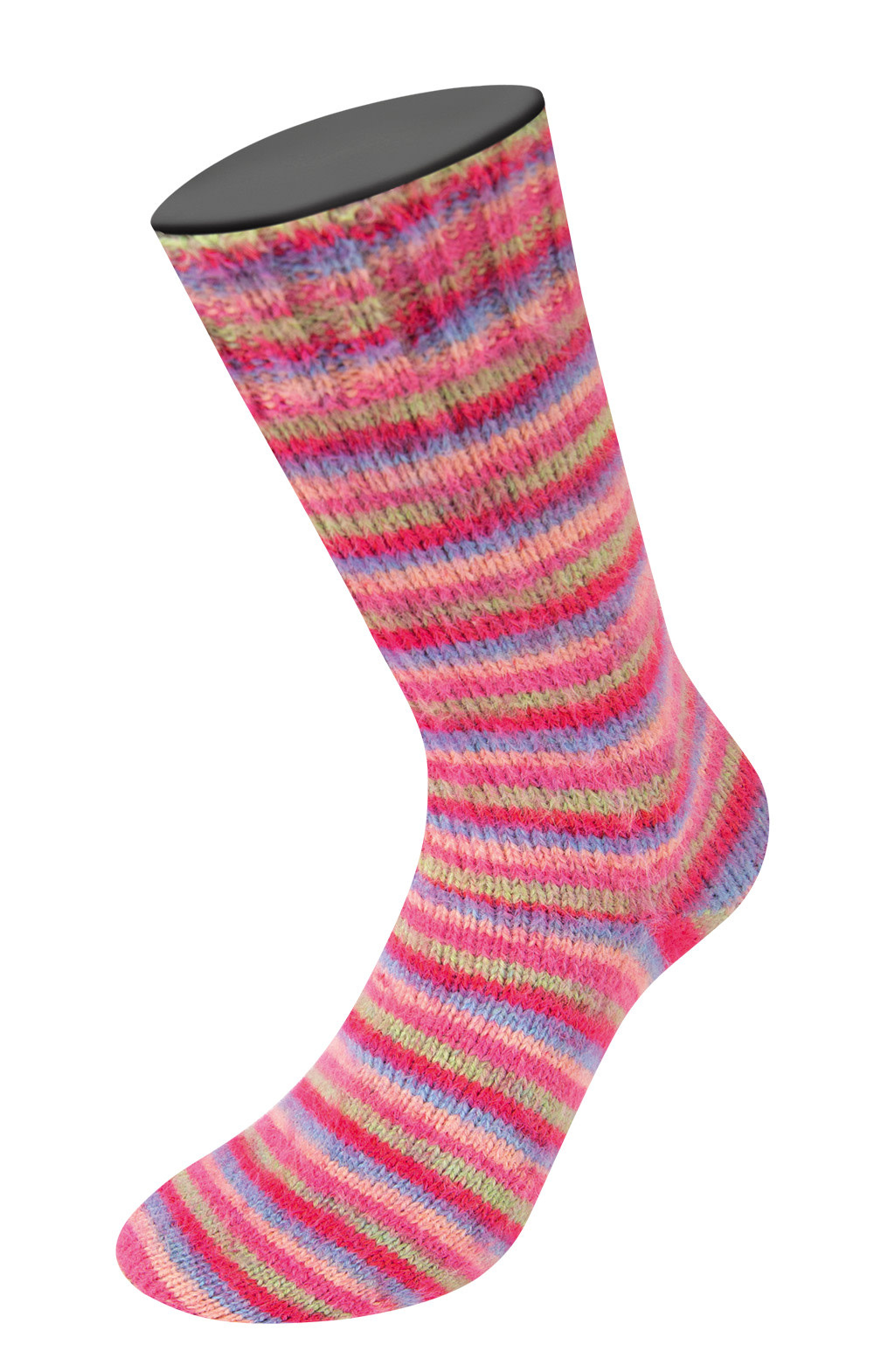 Lana Grossa Cosy Socks Multi Soft Stripes -152 Tulpenrood/Viooltjesblauw/Zalmroze/Roze/Lichtgroen