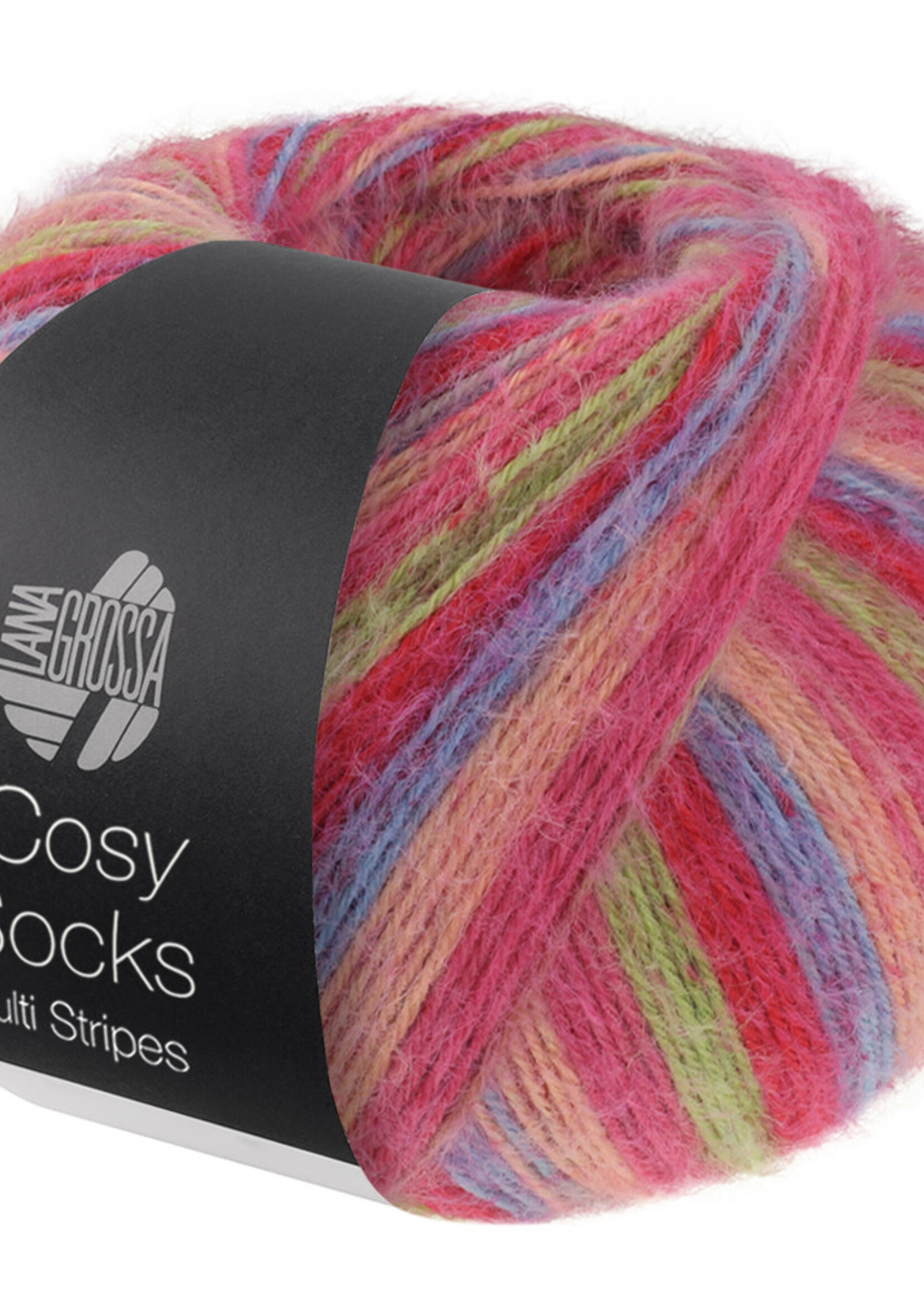 Lana Grossa Cosy Socks Multi Soft Stripes-Lana Grossa -152 Tulpenrood/Viooltjesblauw/Zalmroze/Roze/Lichtgroen
