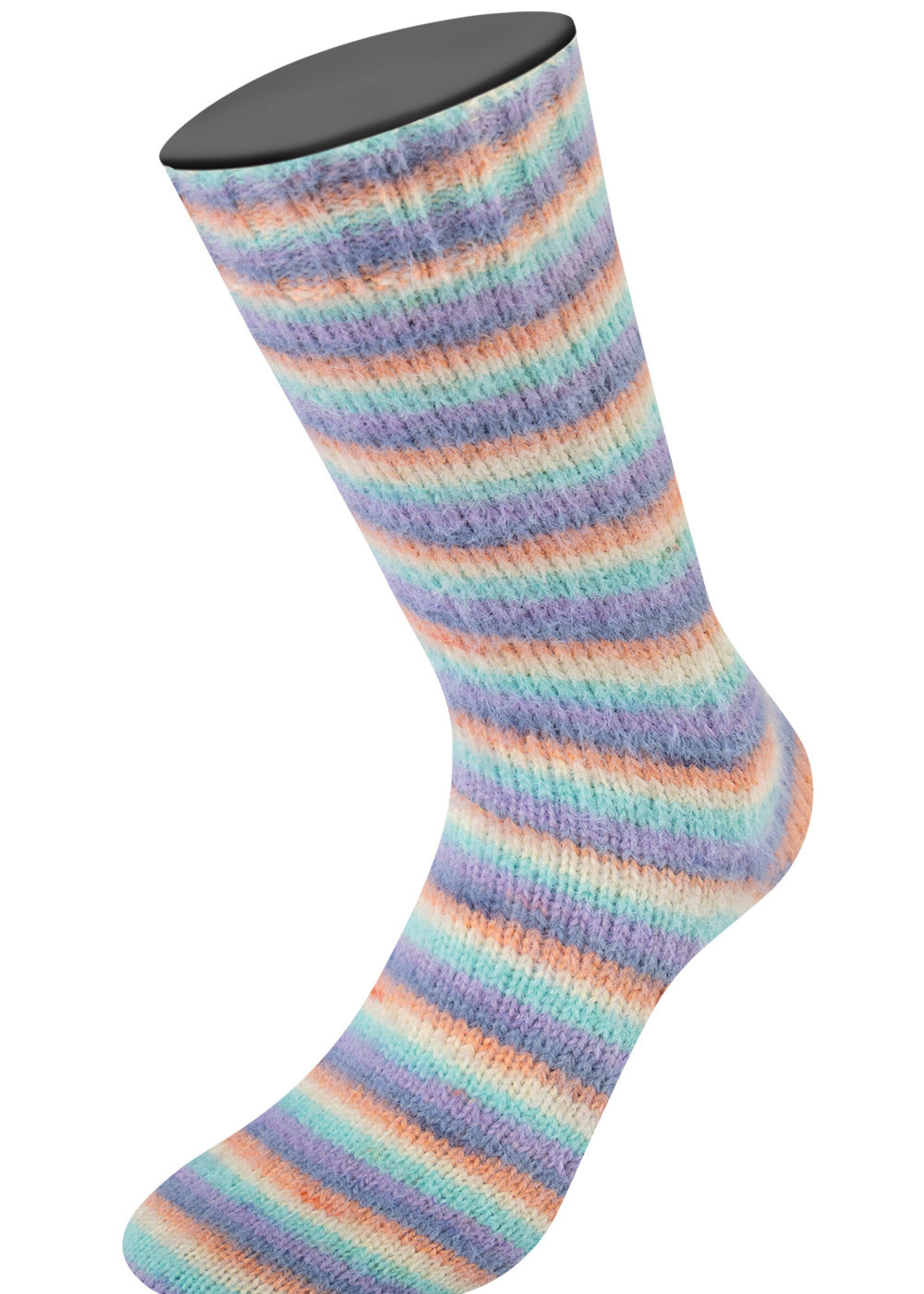 Lana Grossa Cosy Socks Multi Soft Stripes-Lana Grossa -153 Lavendel/Grijsblauw/Zalm/Crème/Turkoois