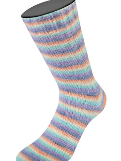 Lana Grossa Cosy Socks Multi Stripes -153 Lavendel/Grijsblauw/Zalm/Crème/Turkoois