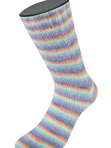 Lana Grossa Cosy Socks Multi Stripes -153 Lavendel/Grijsblauw/Zalm/Crème/Turkoois