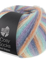 Lana Grossa Cosy Socks Multi Soft Stripes-Lana Grossa -153 Lavendel/Grijsblauw/Zalm/Crème/Turkoois
