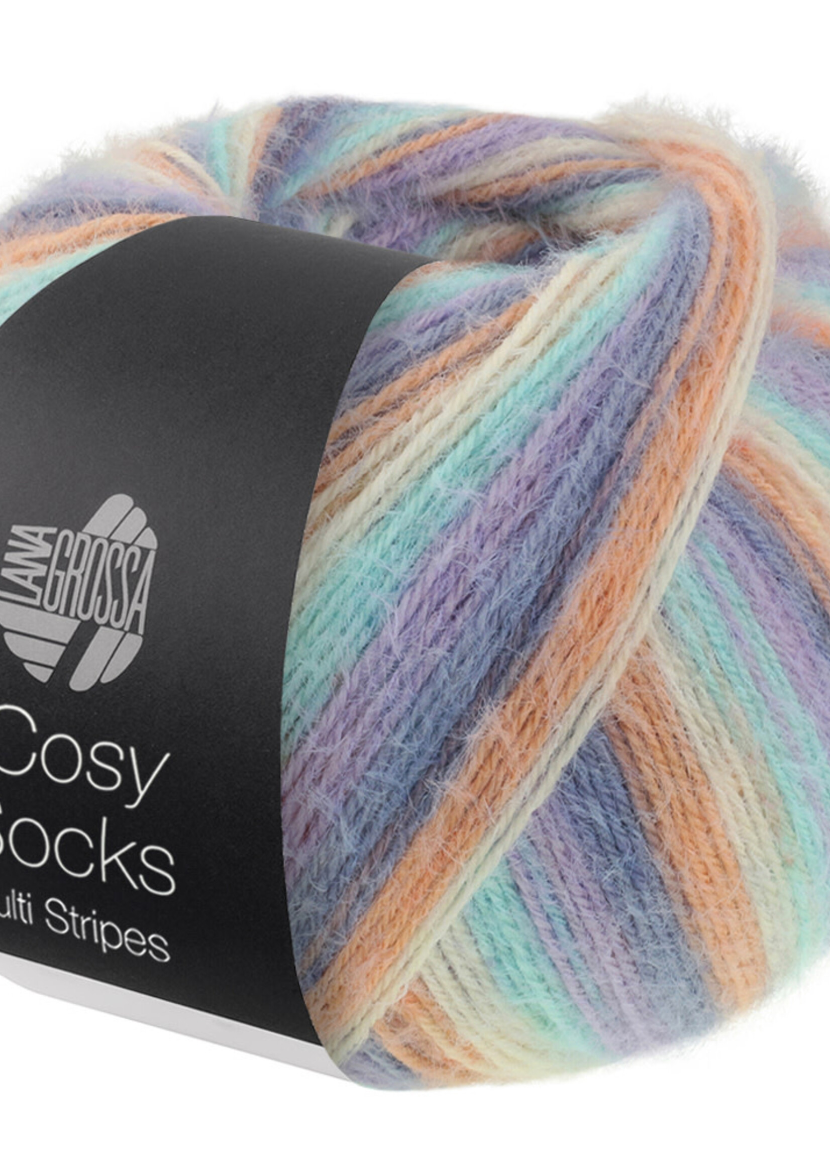 Lana Grossa Cosy Socks Multi Soft Stripes-Lana Grossa -153 Lavendel/Grijsblauw/Zalm/Crème/Turkoois