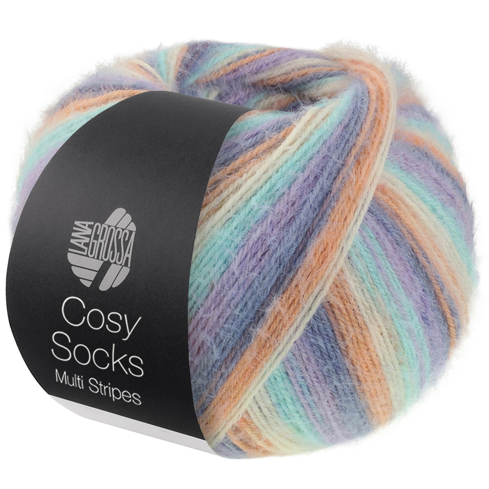 Lana Grossa Cosy Socks Multi Soft Stripes -153 Lavendel/Grijsblauw/Zalm/Crème/Turkoois