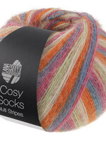 Lana Grossa Cosy Socks Multi Soft Stripes-Lana Grossa -154 Donkergrijs/Grijsblauw/Fuchsia/Lichtgroen/ Crème/Oranje