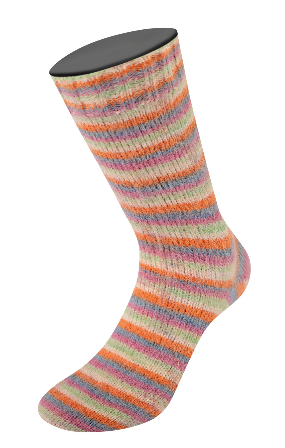 Lana Grossa Cosy Socks Multi Soft Stripes  -154 Donkergrijs/Grijsblauw/Fuchsia/Lichtgroen/ Crème/Oranje