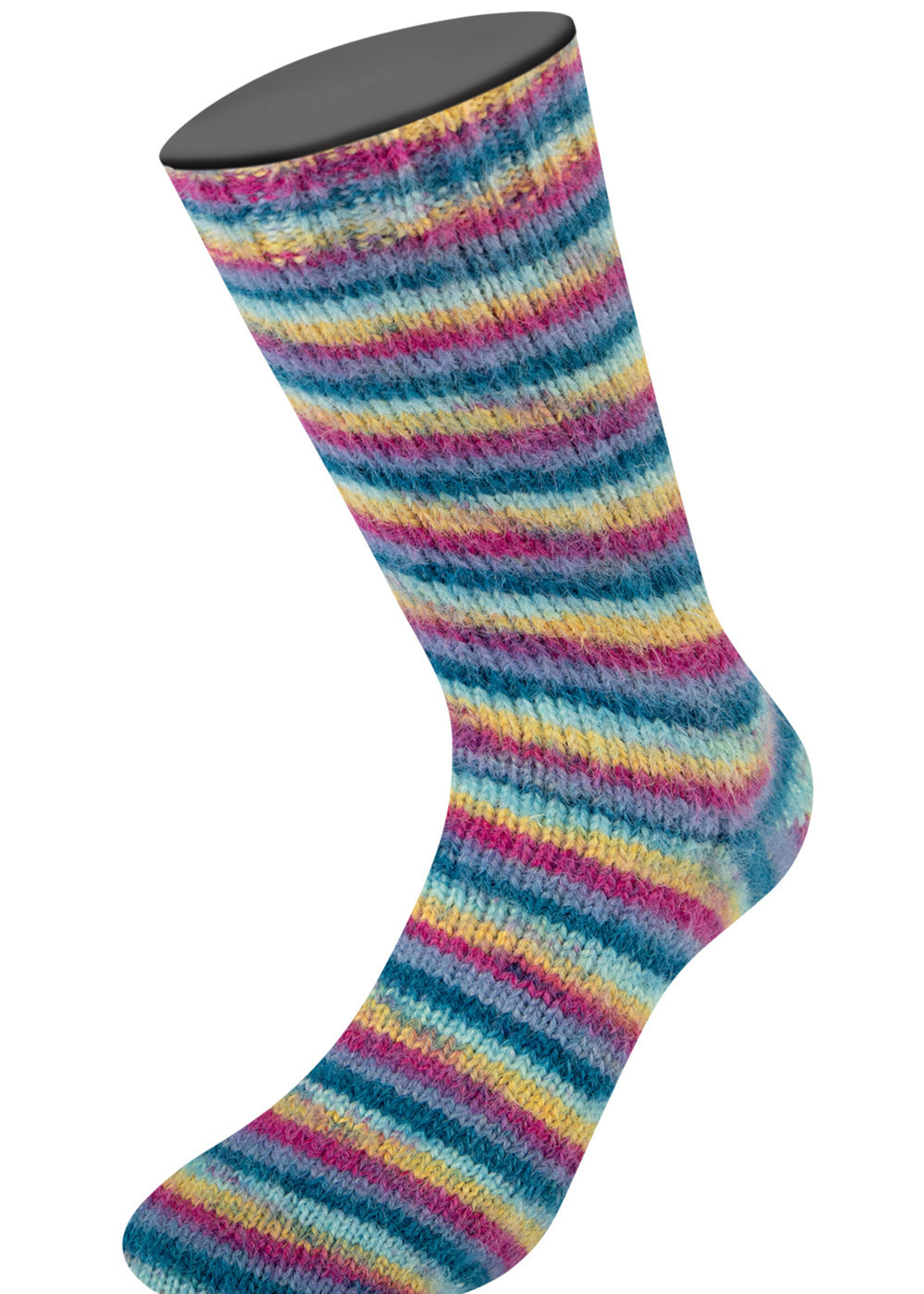 Lana Grossa Cosy Socks Multi Soft Stripes-Lana Grossa -155 Donkerpetrol/lichtturkoois/geel/orchidee/grijsviolet