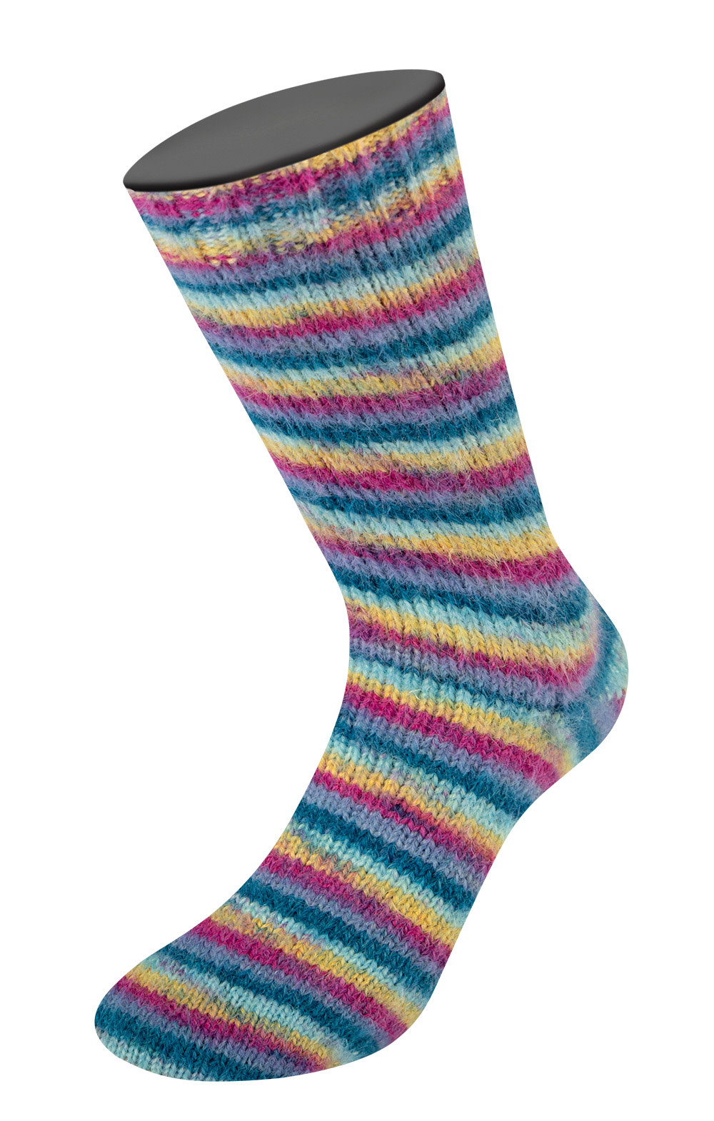 Lana Grossa Cosy Socks Multi Soft Stripes  -155 Donkerpetrol/lichtturkoois/geel/orchidee/grijsviolet