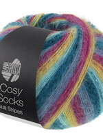 Lana Grossa Cosy Socks Multi Soft Stripes-Lana Grossa -155 Donkerpetrol/lichtturkoois/geel/orchidee/grijsviolet
