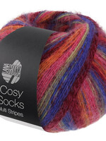 Lana Grossa Cosy Socks Multi Soft Stripes-Lana Grossa -156 Blauwviolet/wijnrood/pompoen/roze/grijsgroen