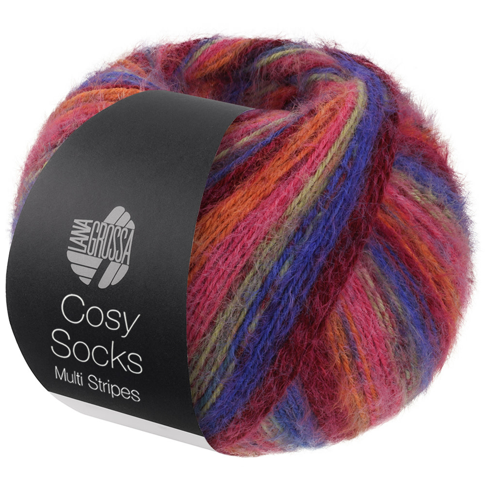 Lana Grossa Cosy Socks Multi Soft Stripes  -156 Blauwviolet/wijnrood/pompoen/roze/grijsgroen