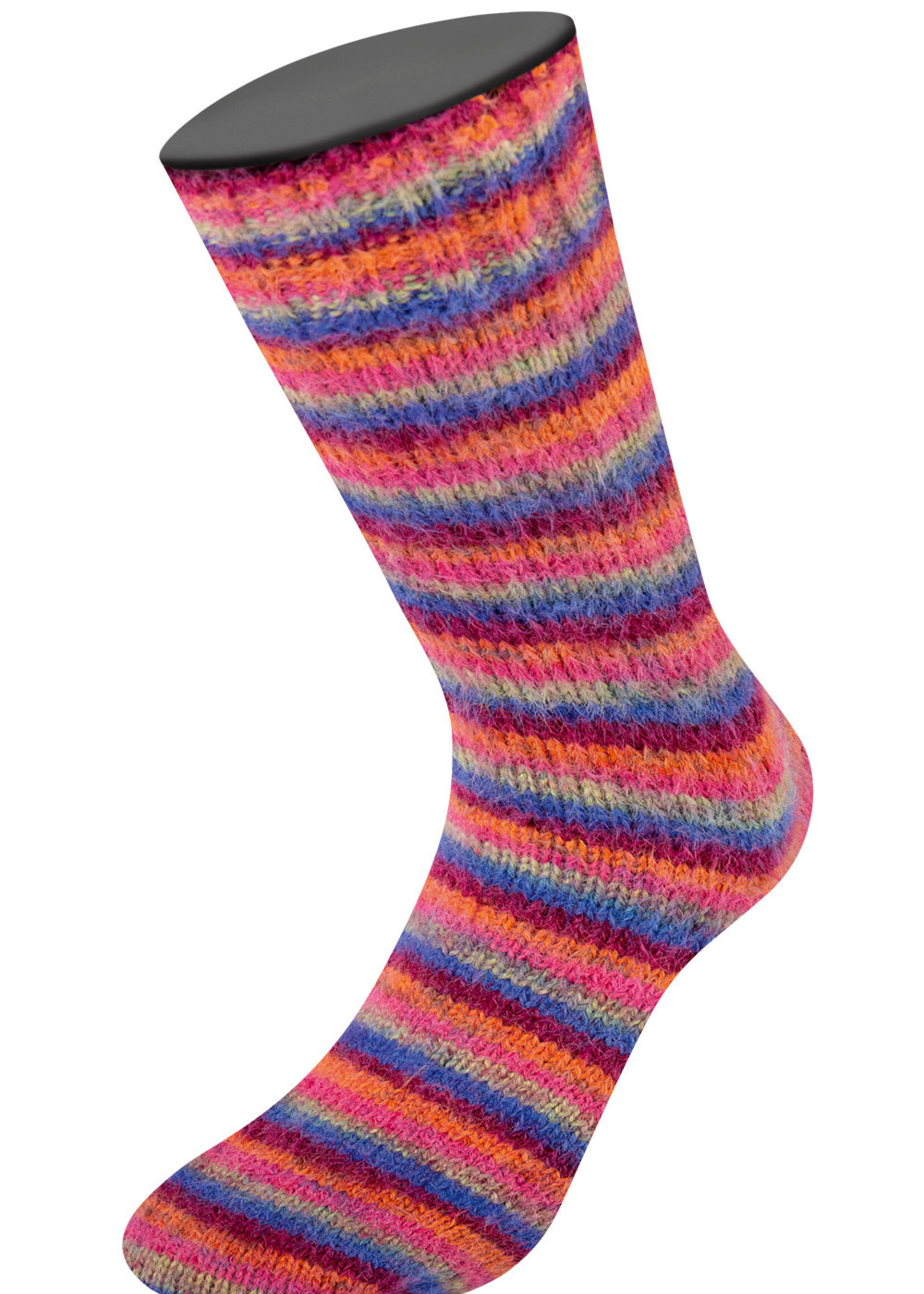 Lana Grossa Cosy Socks Multi Soft Stripes-Lana Grossa -156 Blauwviolet/wijnrood/pompoen/roze/grijsgroen