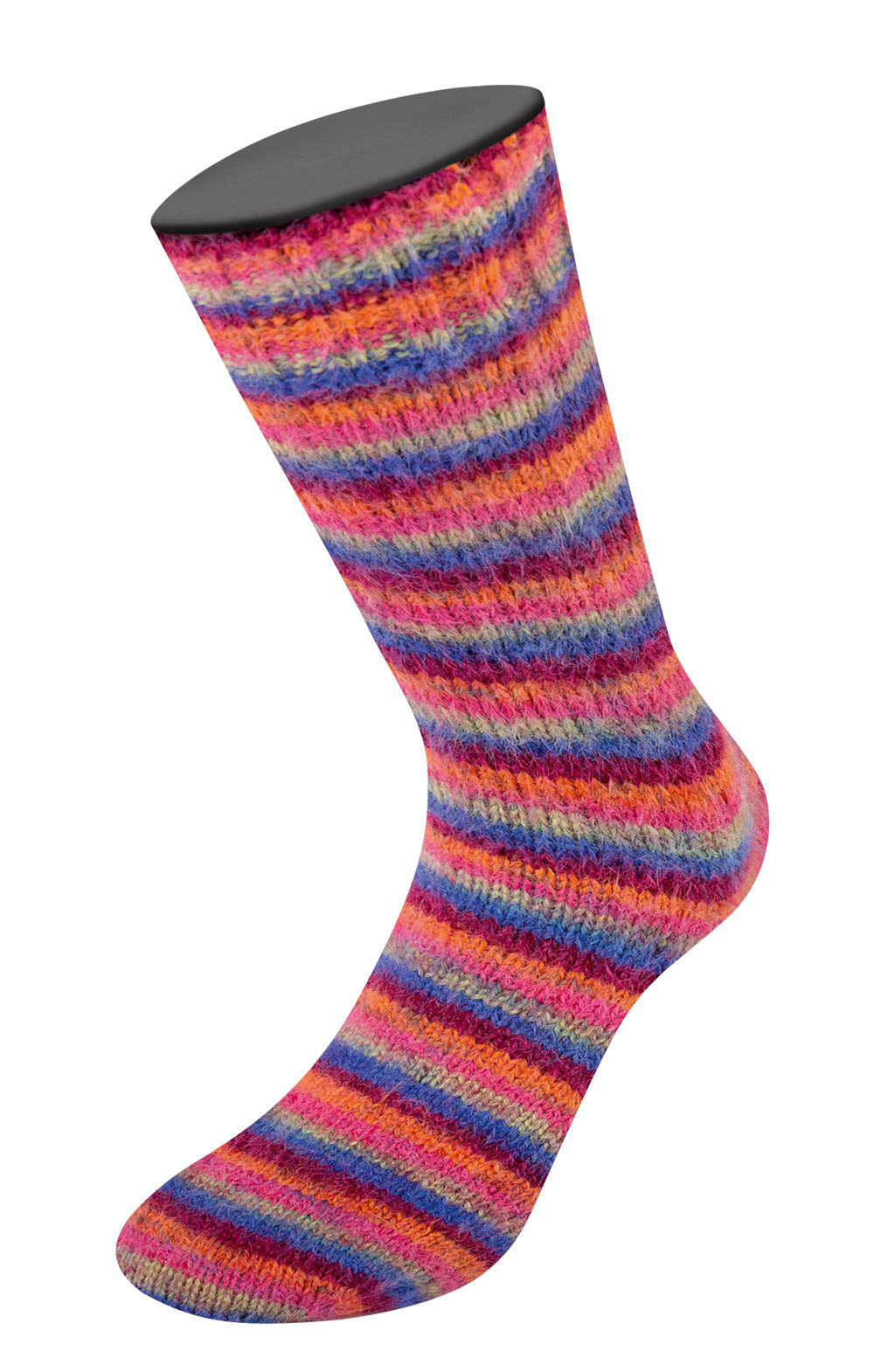 Lana Grossa Cosy Socks Multi Soft Stripes  -156 Blauwviolet/wijnrood/pompoen/roze/grijsgroen