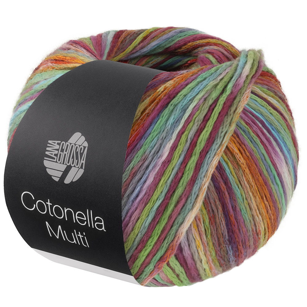 Lana Grossa Cotonella Multi -112 Aubergine/Turkoois/Geel/Lente groen/Rood