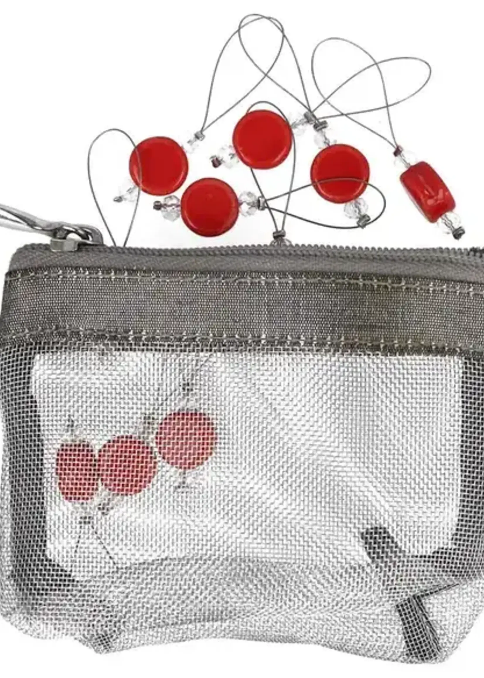 KnitPro Zooni Stekenmarkeerders in mesh pouch Rood - 1x10st