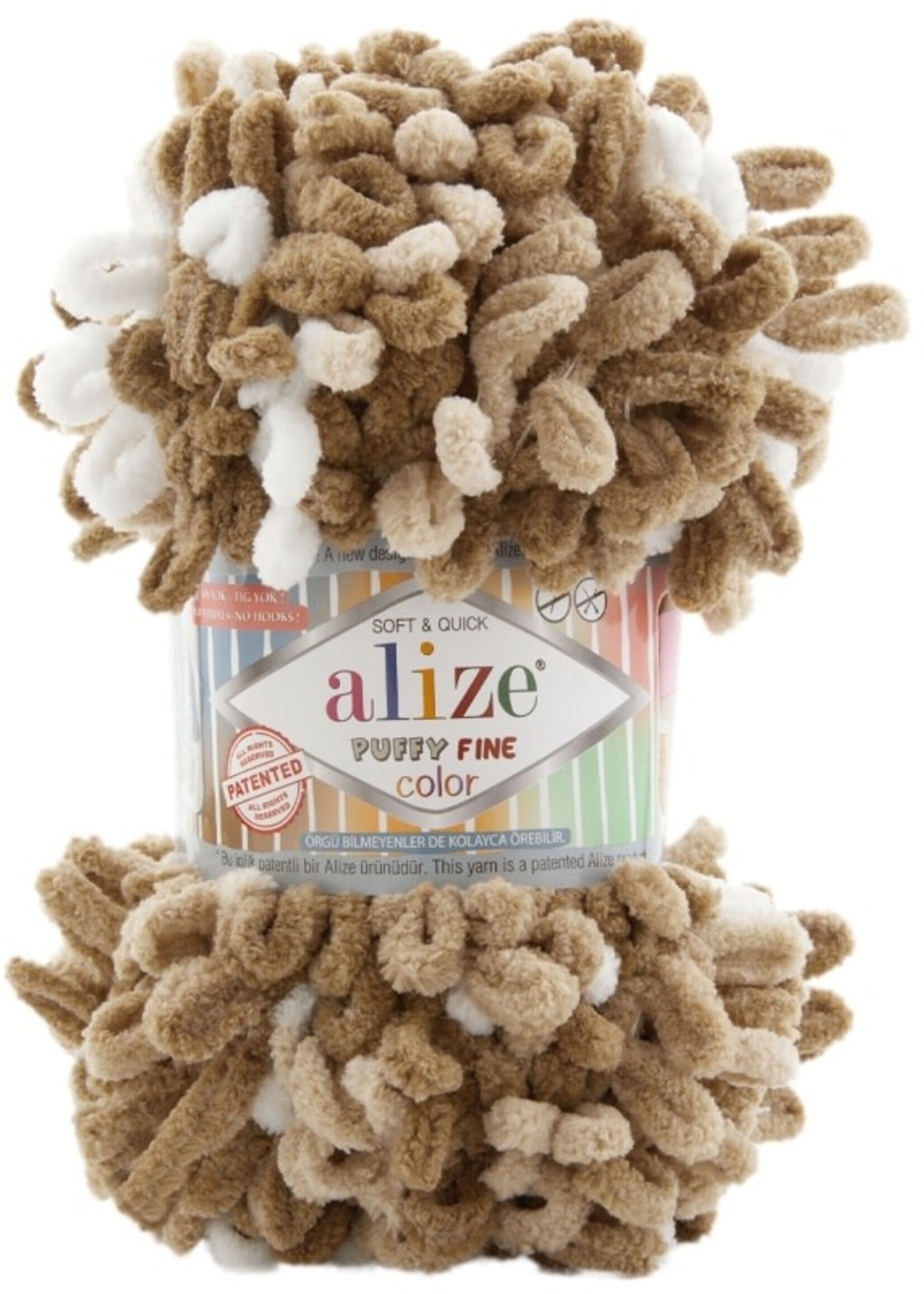 Puffy Fine Colour - Alize - 8054 Brown - Tan - White