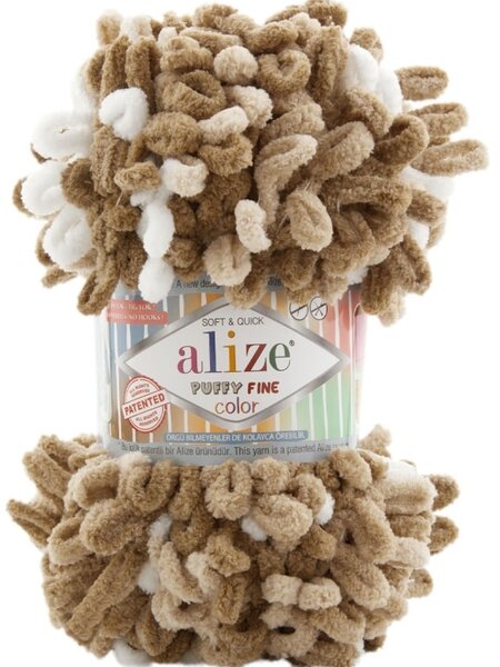 Puffy Fine Colour - Alize - 8054 Brown - Tan - White