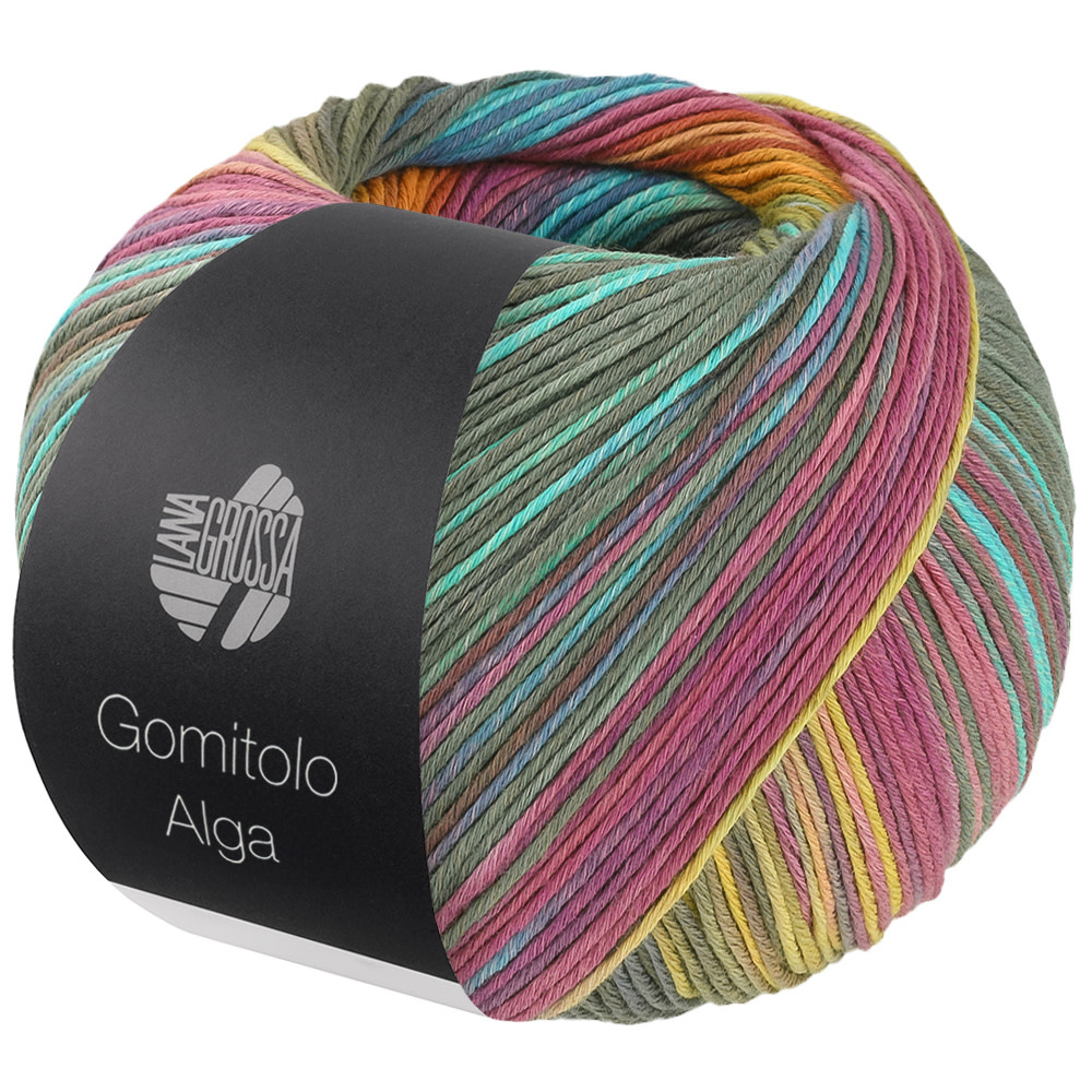 Lana Grossa Gomitolo Alga -Lana Grossa -2027 Grijsgroen/turkoois/fuchsia/geel/lentegroen/oranje/olijfgroen/hemelsblauw/blauw/oudroze/wit