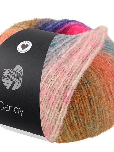 Lana Grossa Candy -06 foksia/groenbeige/oranje/donker blauw/felroze/zalm/violet/bruin/roest/petrol/donker petrol/rose