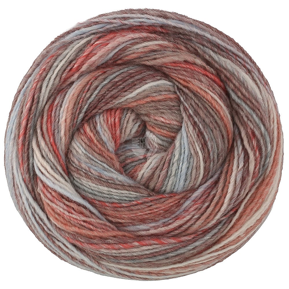 Lana Grossa Gomitolo Disegno -521 grijs bruin/blauwgrijs/rozenhout/room/licht blauw/donker rood/taupe