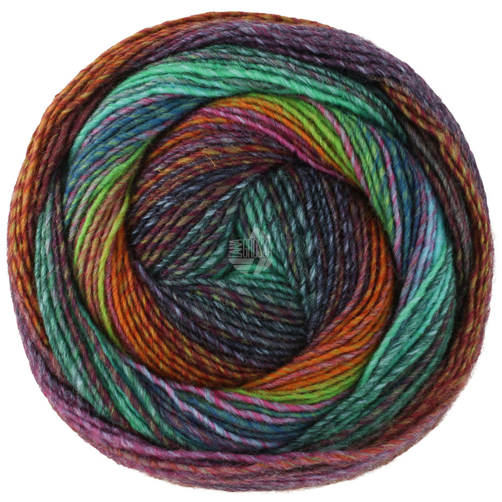 Lana Grossa Gomitolo Modo -624 olijf/geelbruin/turkoois/donker bruin/donker blauw/donker groen/jade/foksia/aubergine