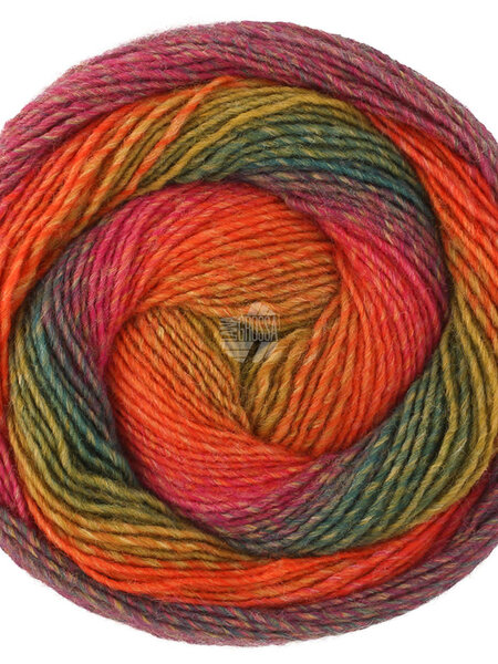 Lana Grossa Gomitolo Versione -464 donker olijf/donker groen/grijs violet/foksia/rood