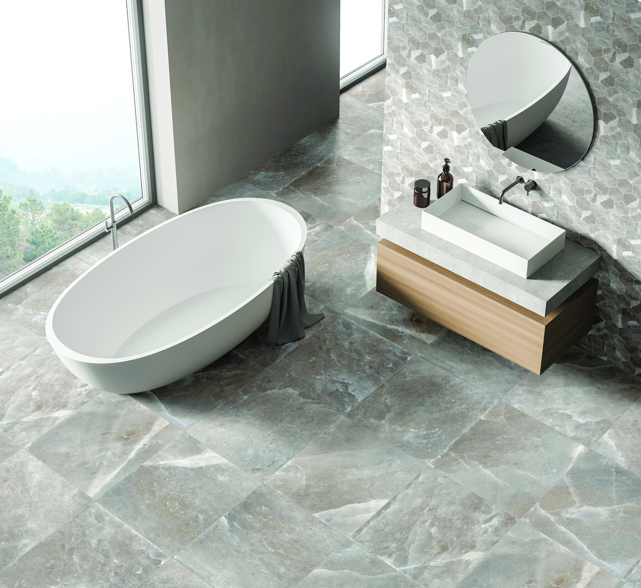 CeraVision Salt Stone Ash Esagono Mat Mozaiek 30x34