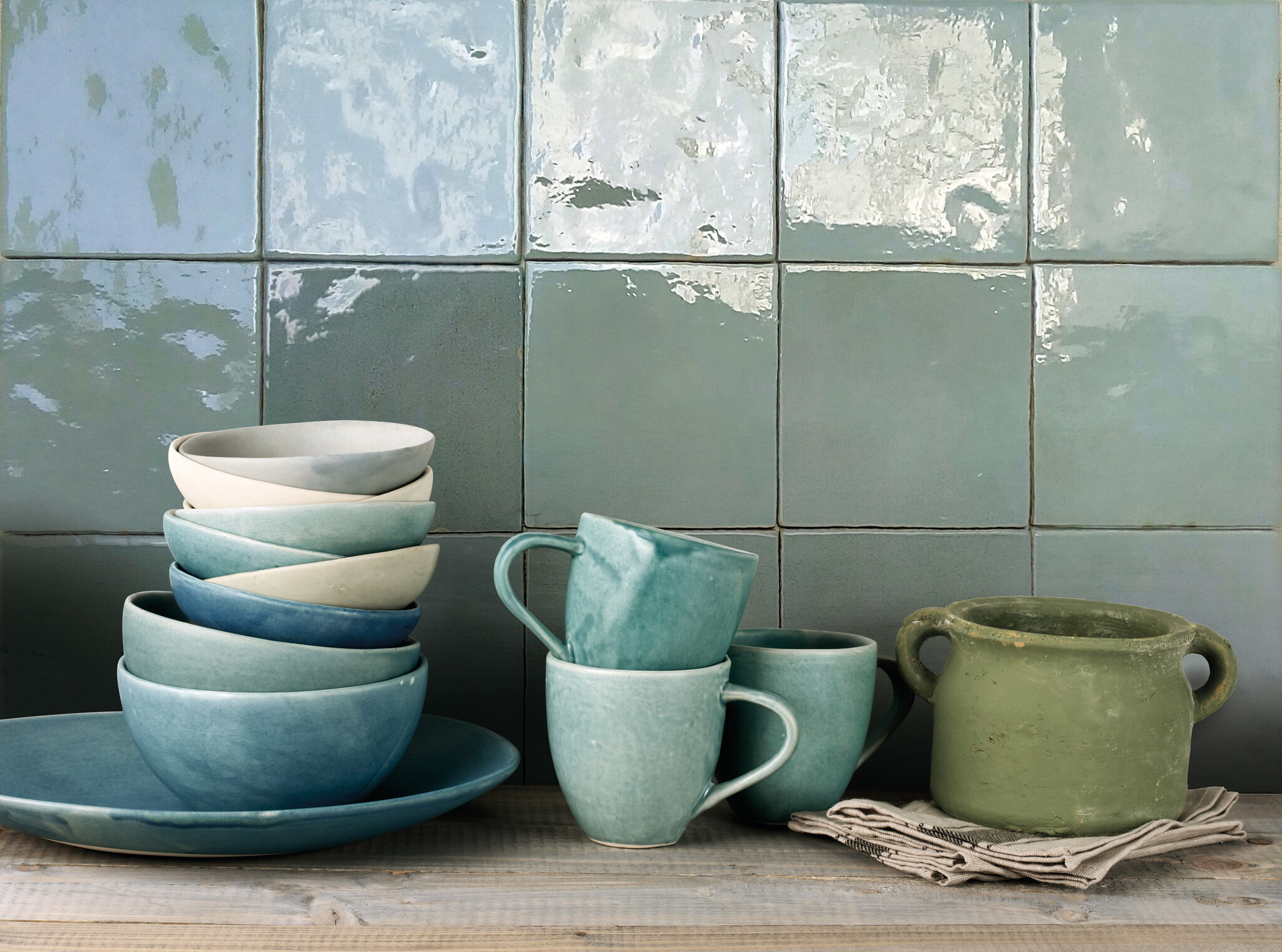 CeraVision Zel Tetuan Teal Glans Handvorm 13x13