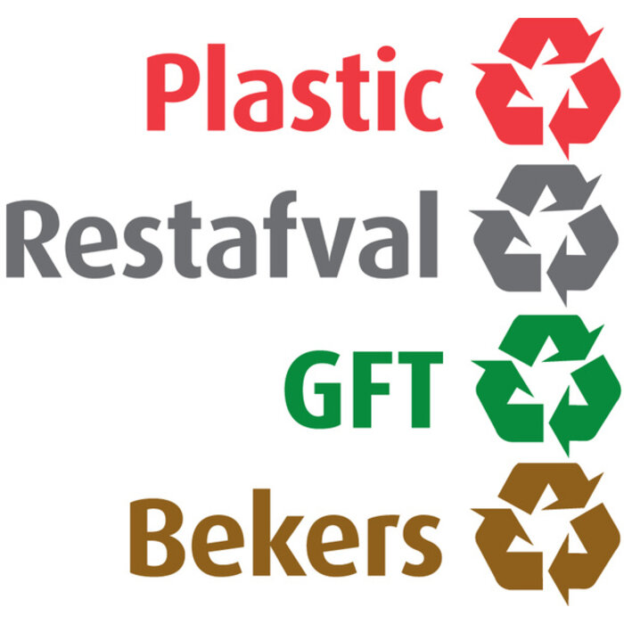 A-Select Recycling stickerset NL voor Carro (rood, grijs, groen, geel)