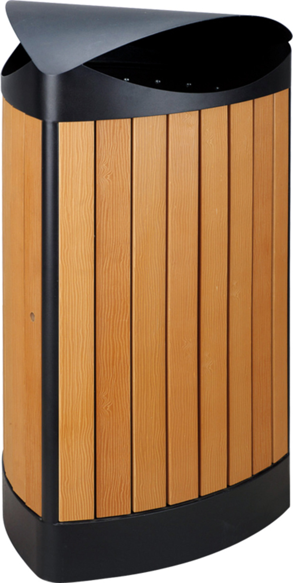 Driehoekige buitenafvalbak (zwart, houtlook)