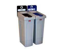 Rubbermaid Slim Jim Recyclingstation 2-stroom NL deksel gesloten (zwart)/flessen (blauw) (grijs, zwart, blauw)