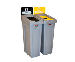Rubbermaid Slim Jim Recyclingstation 2-stroom FR deksel gesloten (zwart)/flessen (geel) (grijs, zwart, geel)