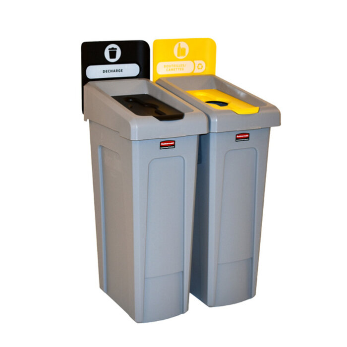 Rubbermaid Slim Jim Recyclingstation 2-stroom FR deksel gesloten (zwart)/flessen (geel) (grijs, zwart, geel)