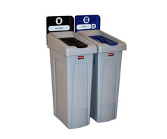 Rubbermaid Slim Jim Recyclingstation 2-stroom FR deksel gesloten (zwart)/papier (blauw) (grijs, zwart, blauw)