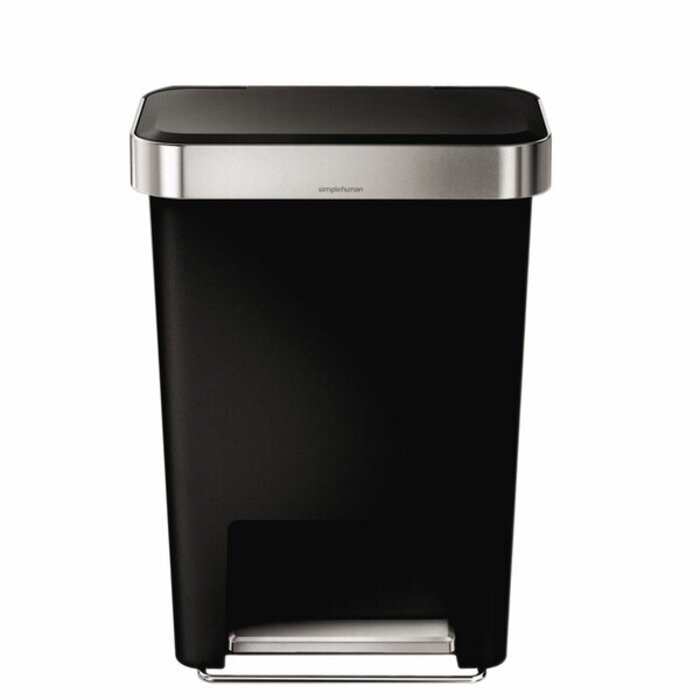 Simplehuman Pedaalemmer Rectangular Kunststof met Liner Pocket 45 liter (zwart, RVS)