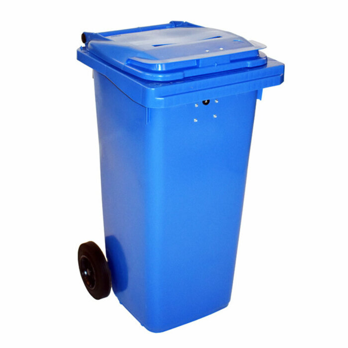 Container met papiergleuf en slot 120 liter blauw