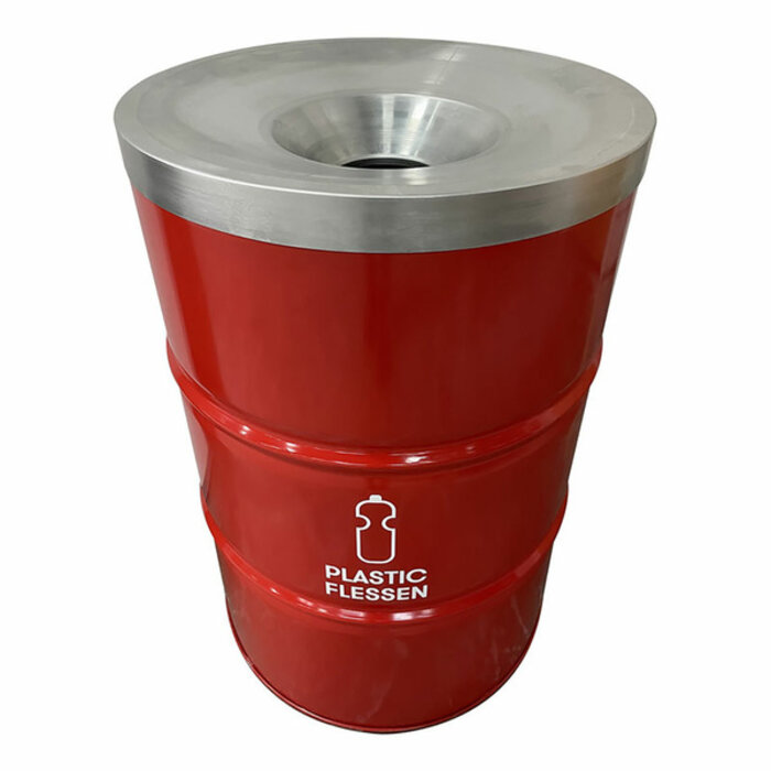 The BinBin Afvalbak Plastic met vlamvertragend deksel 200 liter Rood